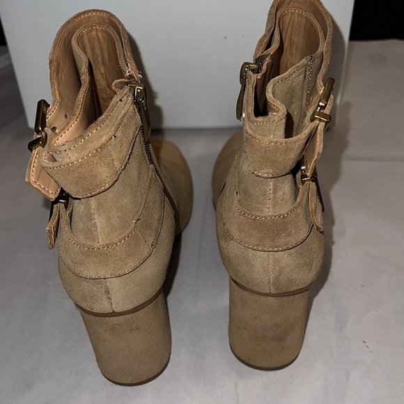 Franco Sarto Kline suede leather double buckle block heel booties ankle Sz 8 - Picture 7 of 14